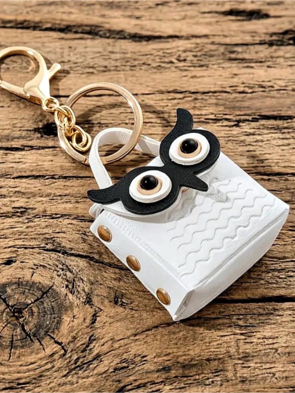 Owl Mini Bag Keychain in White & Black